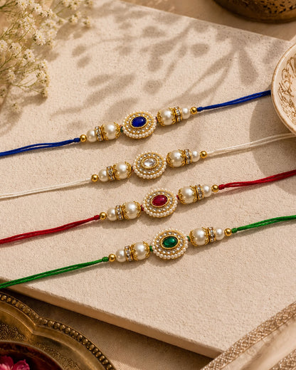 Pack of 4 Maerika Zircone Rakhi for Brother | Tilak Set Included