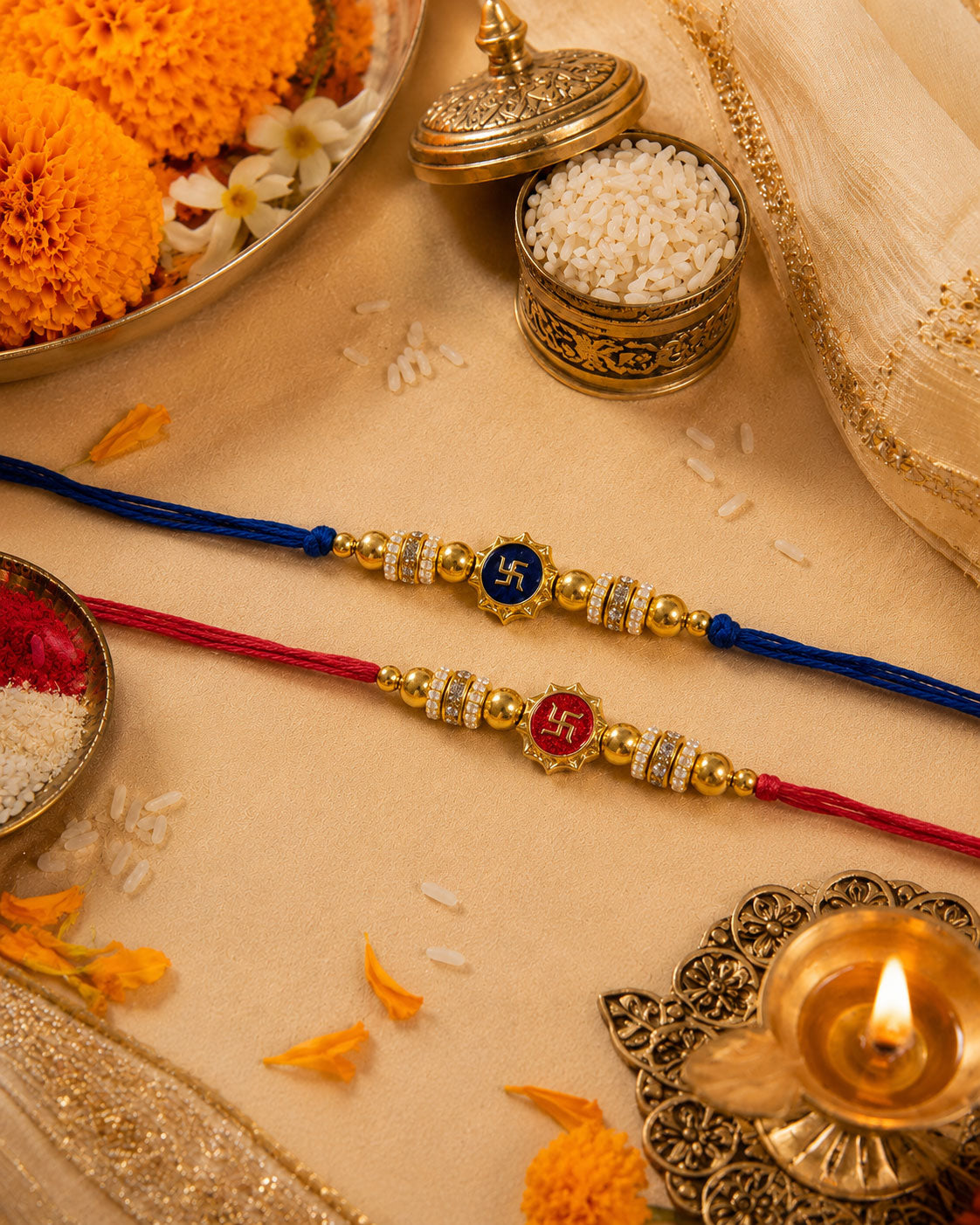 Blue-Red Avenika Meena Rakhi for Brother | Tilak Set Included