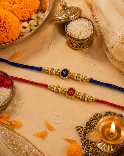Blue-Red Avenika Meena Rakhi for Brother | Tilak Set Included