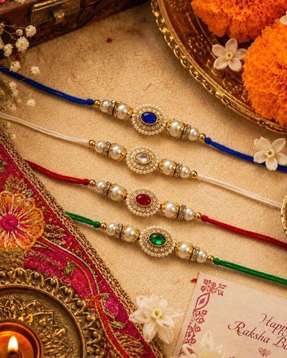 Pack of 4 Maerika Zircone Rakhi for Brother | Tilak Set Included