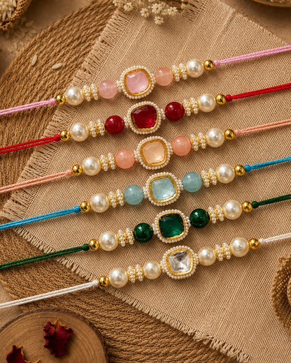 Pack of 6 Elanika Kundan Rakhi for Brother | Tilak Set Included