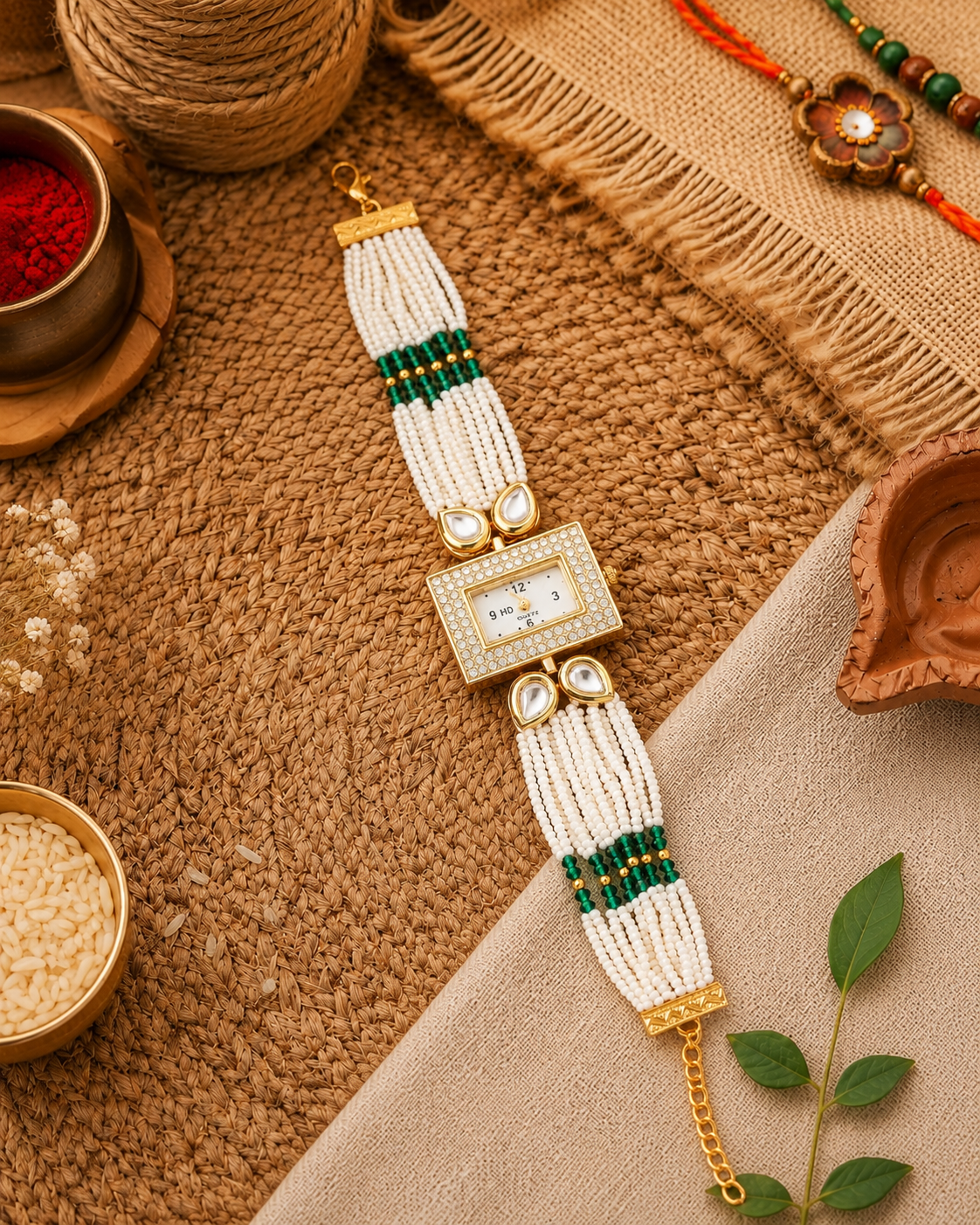 Sheesh Pearl Kundan Bracelet Wrist Watch