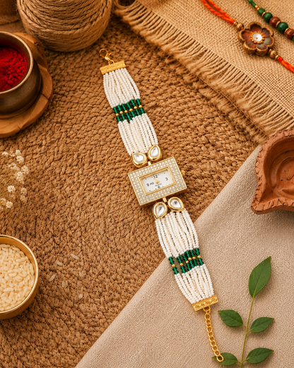 Sheesh Pearl Kundan Bracelet Wrist Watch