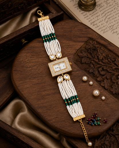 Sheesh Pearl Kundan Bracelet Wrist Watch