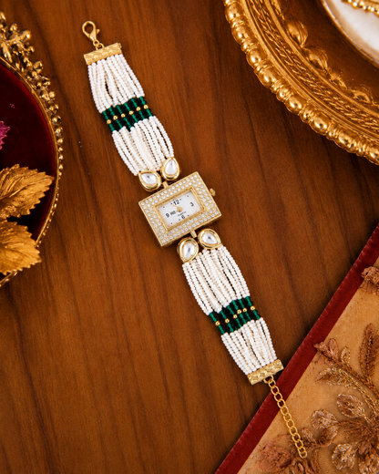 Sheesh Pearl Kundan Bracelet Wrist Watch