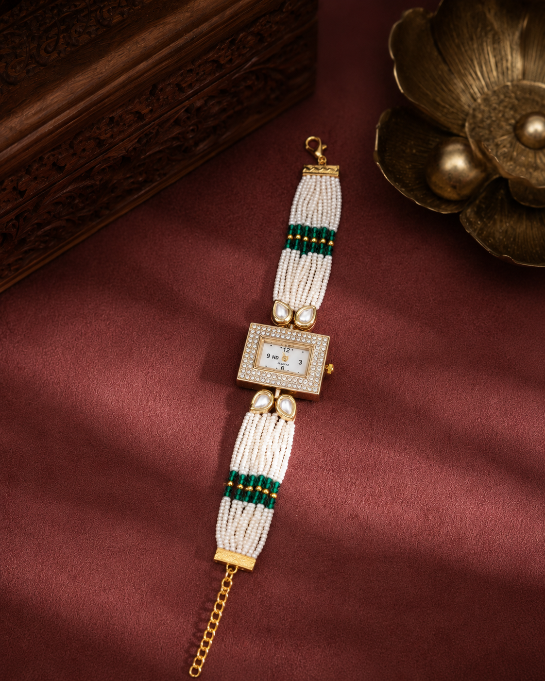 Sheesh Pearl Kundan Bracelet Wrist Watch