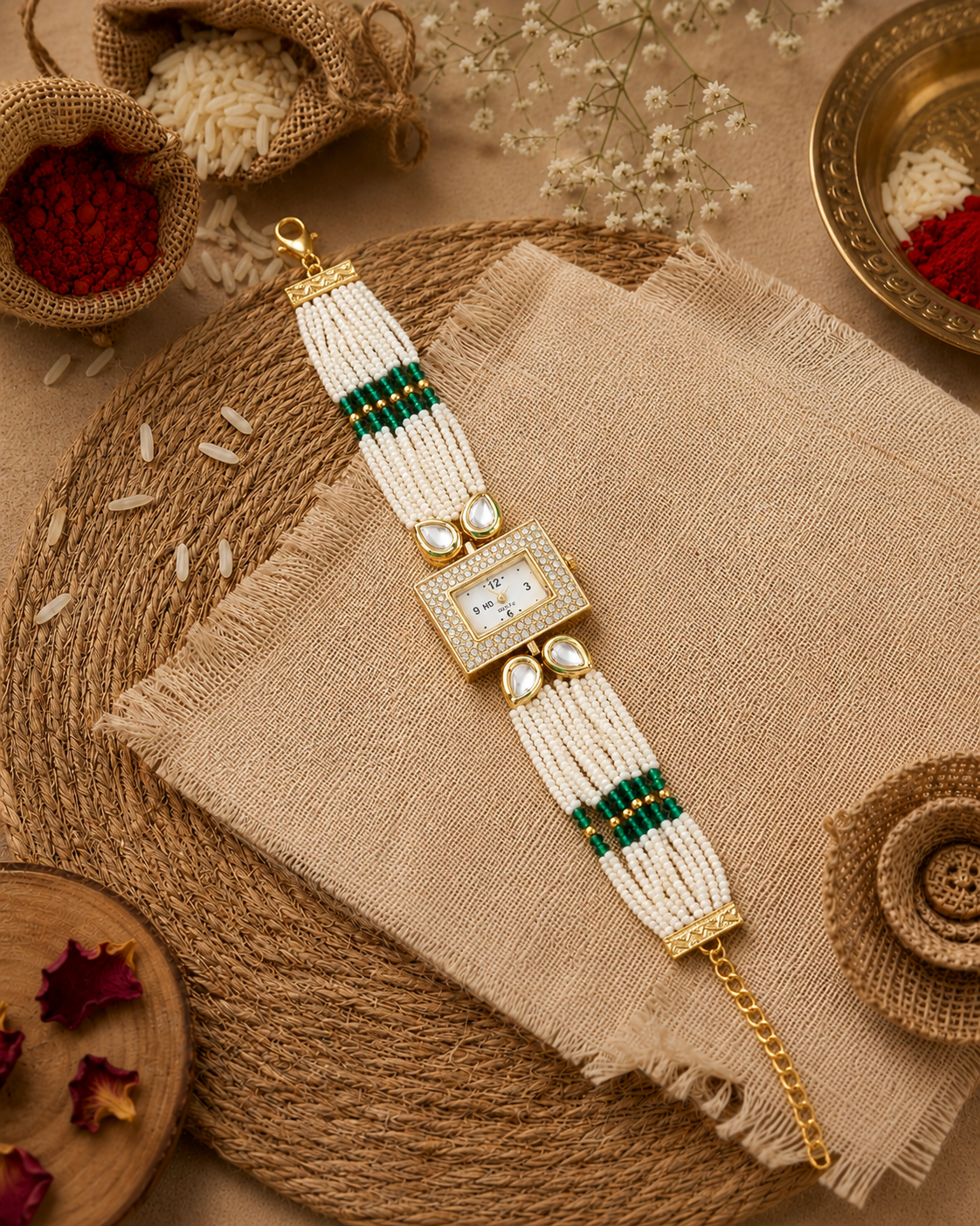Sheesh Pearl Kundan Bracelet Wrist Watch