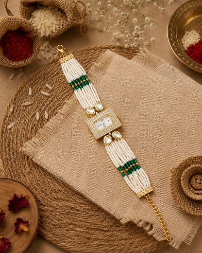 Sheesh Pearl Kundan Bracelet Wrist Watch