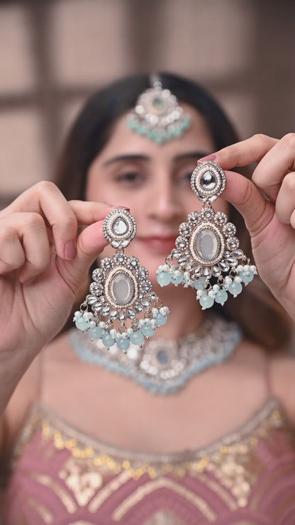 Turquoise Kavisha Premium Polki Dupe Necklace Set with Earring and Teeka