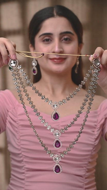Purple Nairika Layered Kundan Necklace with Earrings