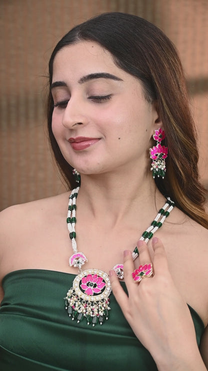 Pushkara Long Necklace Set with Earring & Ring