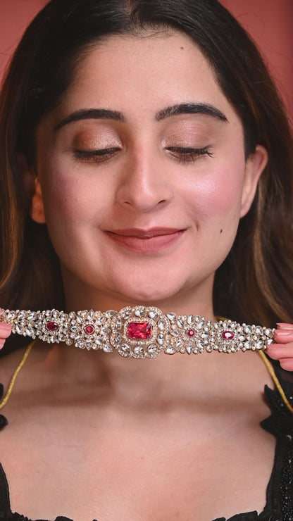 Pre Order Red Gunveen Choker Necklace Earring