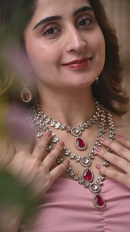 Pink Nairika Layered Kundan Necklace with Earrings