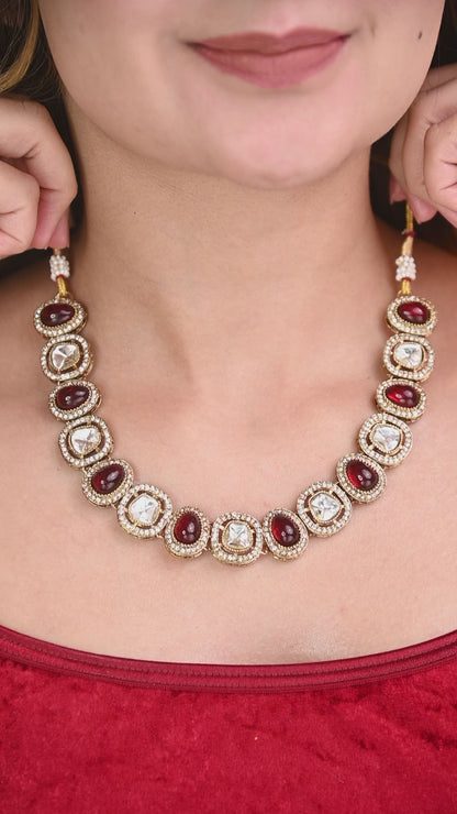 Ruby Rishita Premium Polki Dupe Necklace with Earring and Teeka