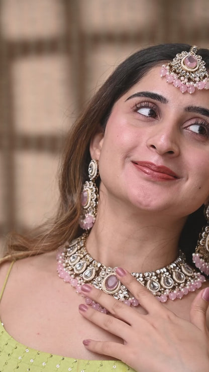 Blush Kavisha Premium Polki Dupe Necklace Set with Earring and Teeka