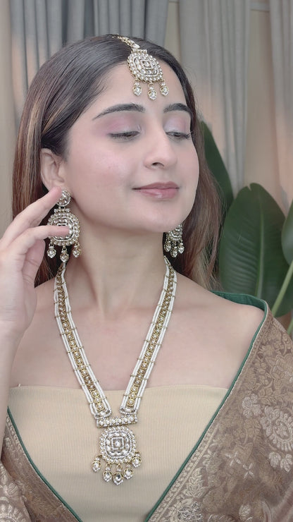 Pearl Shivangi Premium Long Necklace With Earring & Teeka