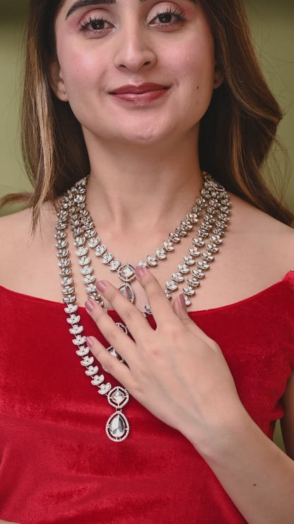 Silver Nairika Layered Kundan Necklace with Earrings