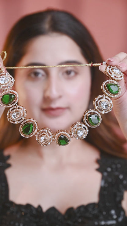 Ruby Hania Premium Polki Dupe Necklace with Earring and Mangteeka