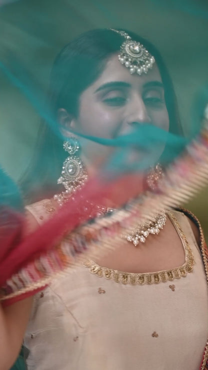 Pearl Laviza Premium Polki Dupe Necklace Earring with Teeka and Side Jhumar/Passa