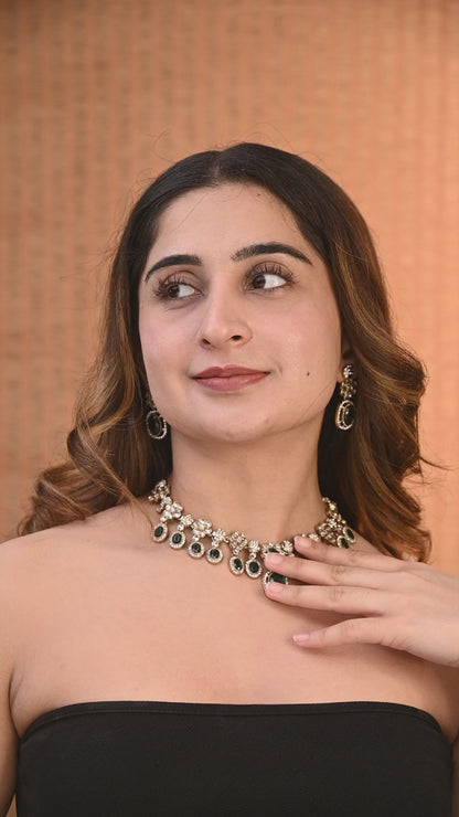 Emerald Baani Indo Western Necklace With Earrings