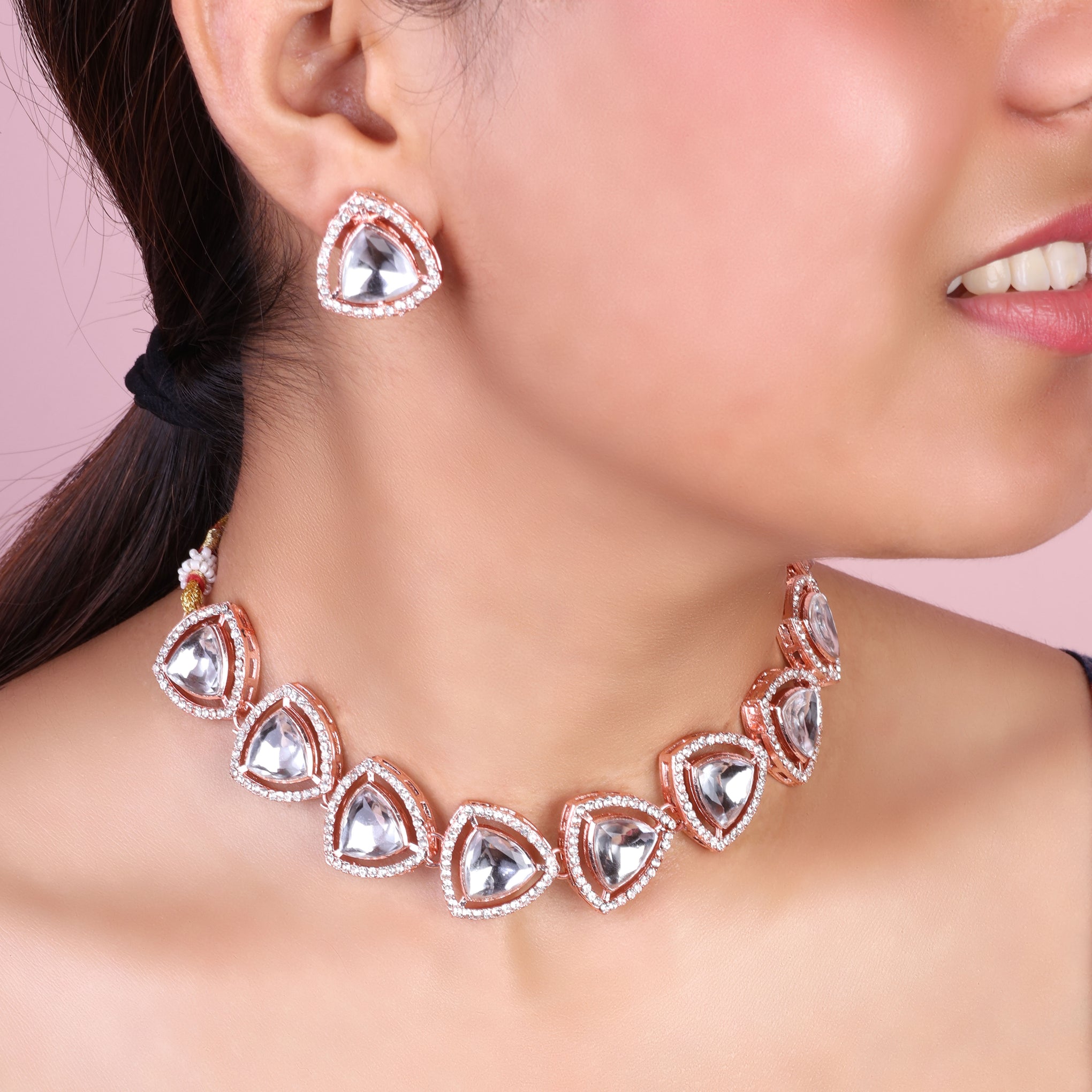 Rose Gold Kashvi Polki Dupe Choker Set