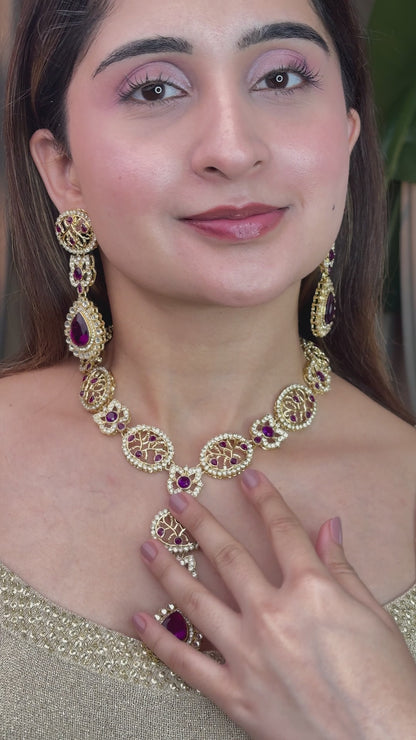 Purple Zivah Long Necklace Set with Earring