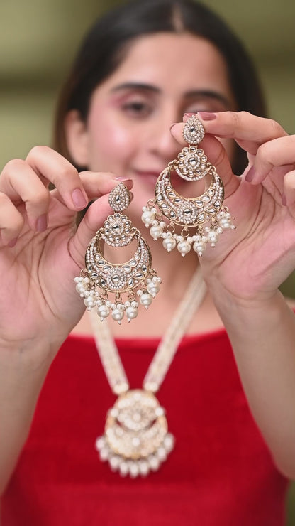 Pearl Travini Premium Long Necklace With Earring & Teeka