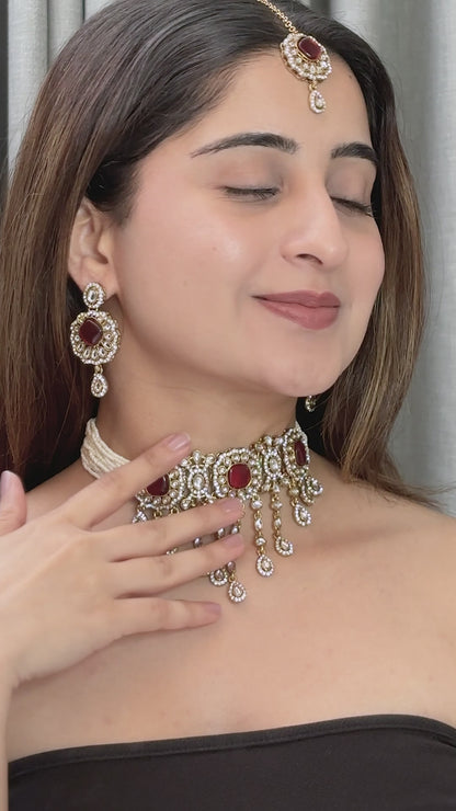 Ruby Meher Premium Necklace with Earring and Mangteeka