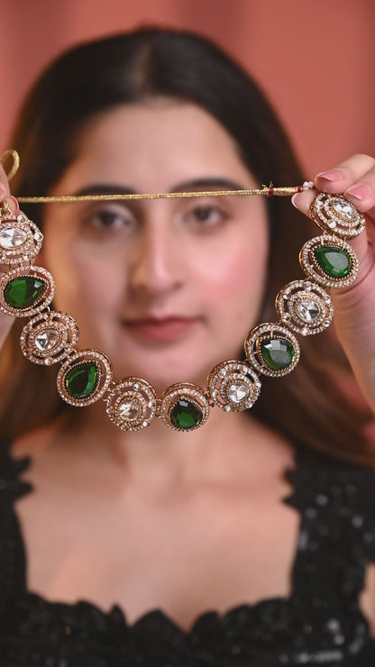 Silver Hania Premium Polki Dupe Necklace with Earring and Mangteeka
