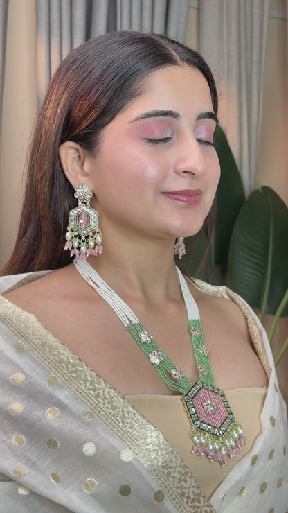 Blush Mint Neelika Long Necklace Set with Earring