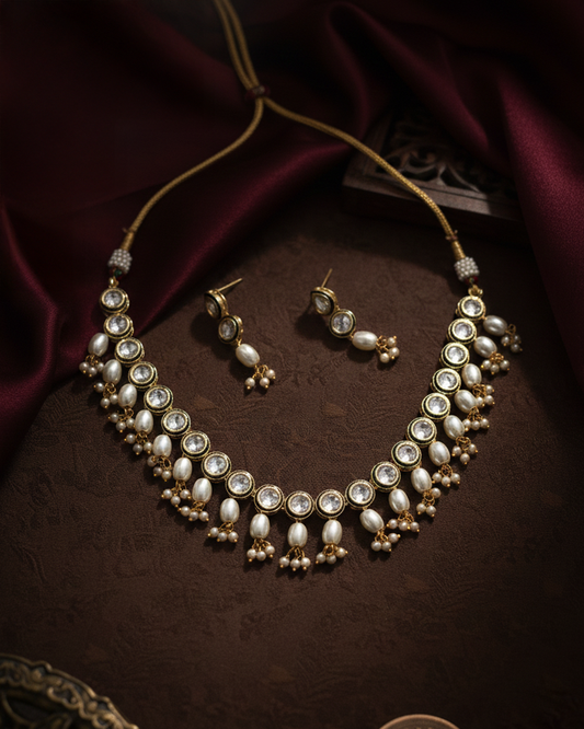 Puran Pearl Stone Necklace With Earrings