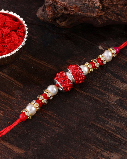 Red Tejomay Rakhi for Brother | Tilak Set Included