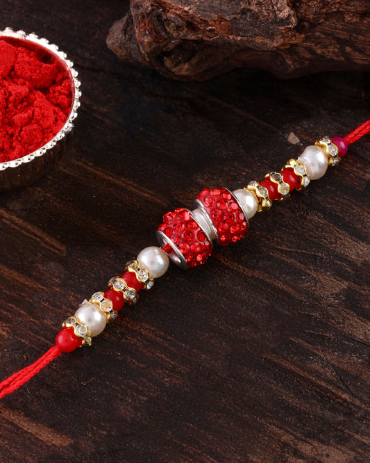 Red Tejomay Rakhi with Tilak Set and Card