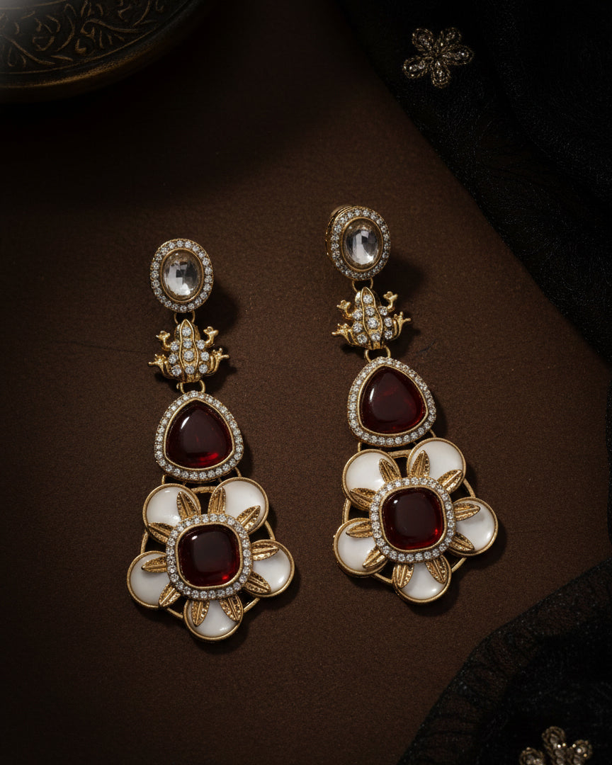 Ruby Asher Designer Earring with Premium Monalisa and Zircone Stone Detailing