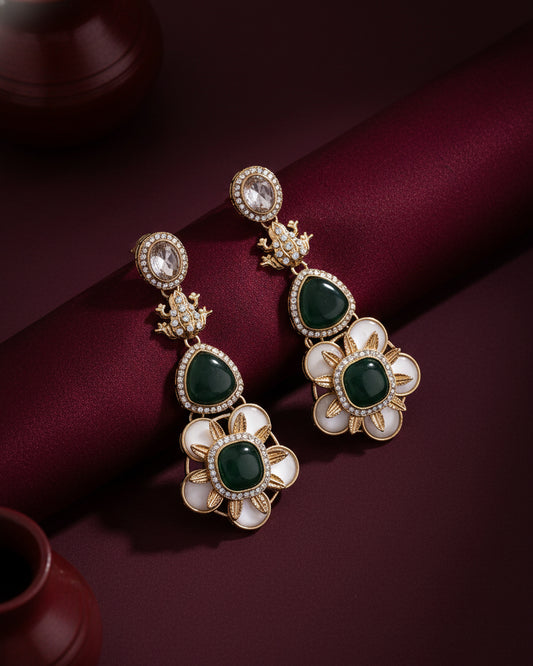 Green Asher Designer Earring with Premium Monalisa and Zircone Stone Detailing