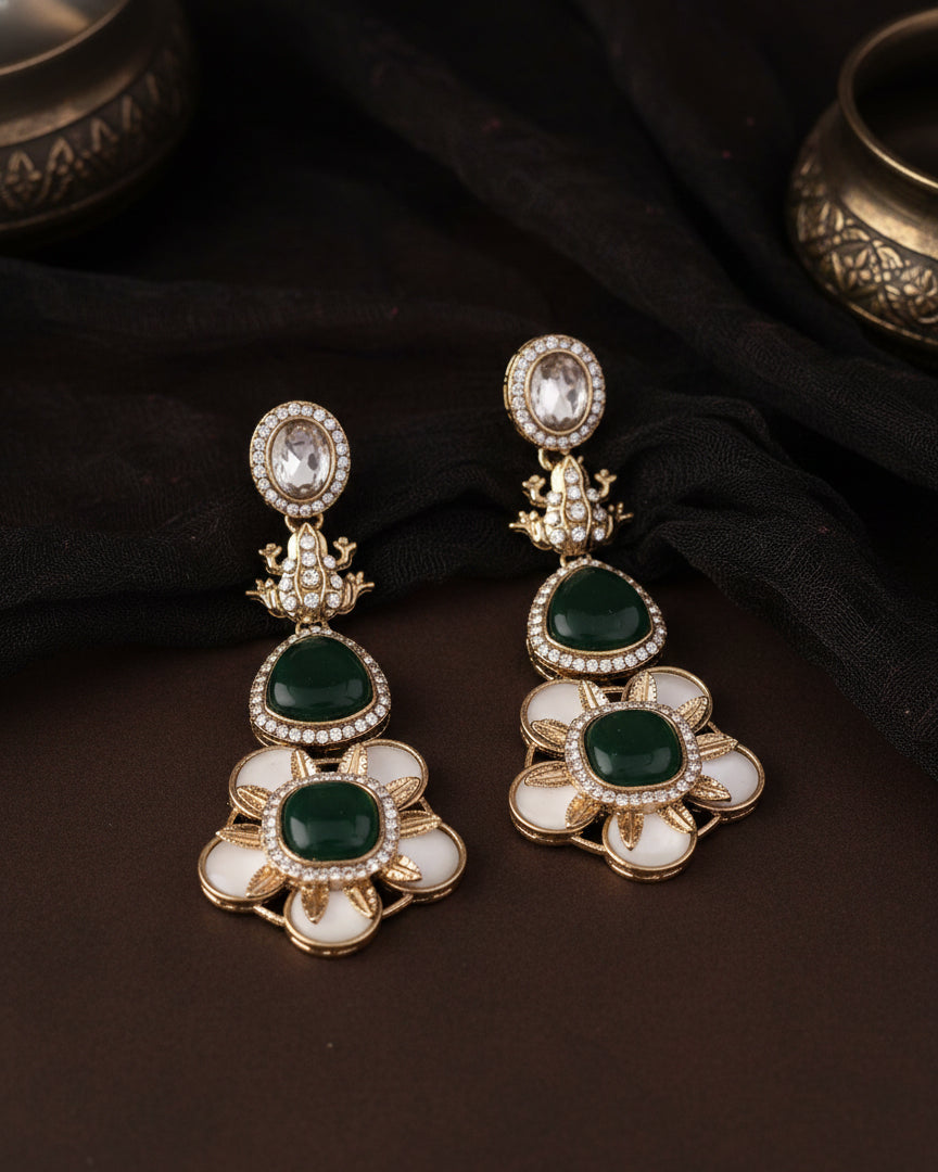 Green Asher Designer Earring with Premium Monalisa and Zircone Stone Detailing