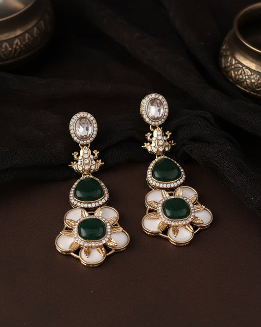 Green Asher Designer Earring with Premium Monalisa and Zircone Stone Detailing