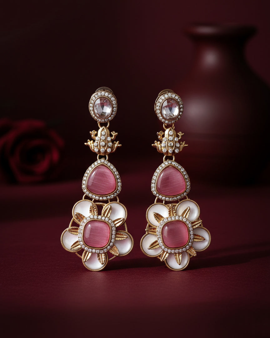Blush Asher Designer Earring with Premium Monalisa and Zircone Stone Detailing