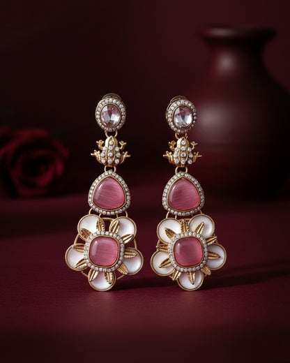 Blush Asher Designer Earring with Premium Monalisa and Zircone Stone Detailing