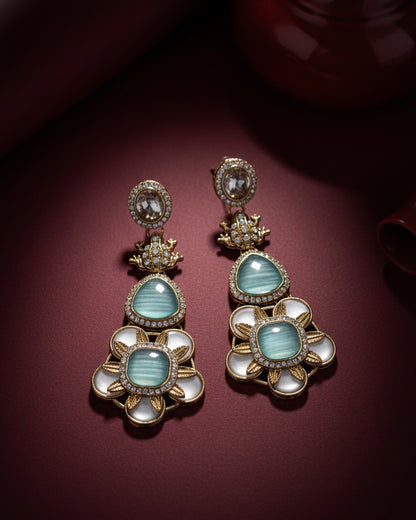 Turquoise Asher Designer Earring with Premium Monalisa and Zircone Stone Detailing