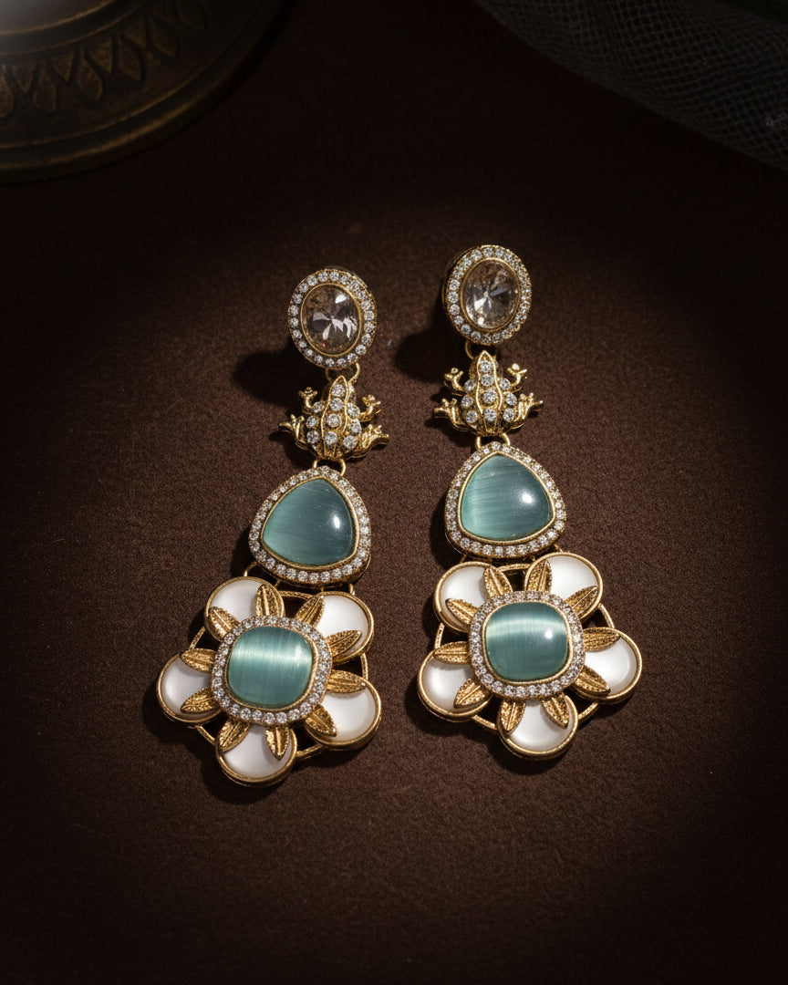 Turquoise Asher Designer Earring with Premium Monalisa and Zircone Stone Detailing