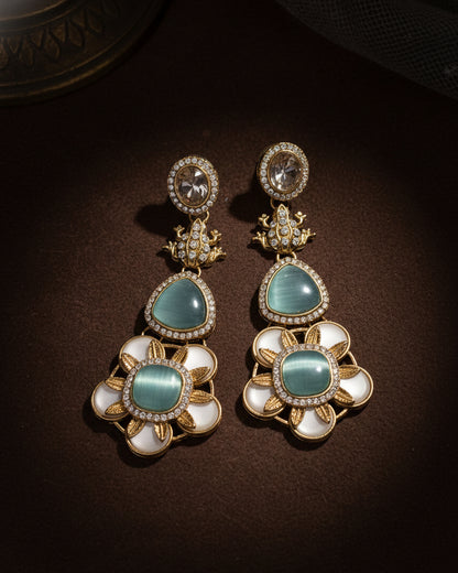 Turquoise Asher Designer Earring with Premium Monalisa and Zircone Stone Detailing