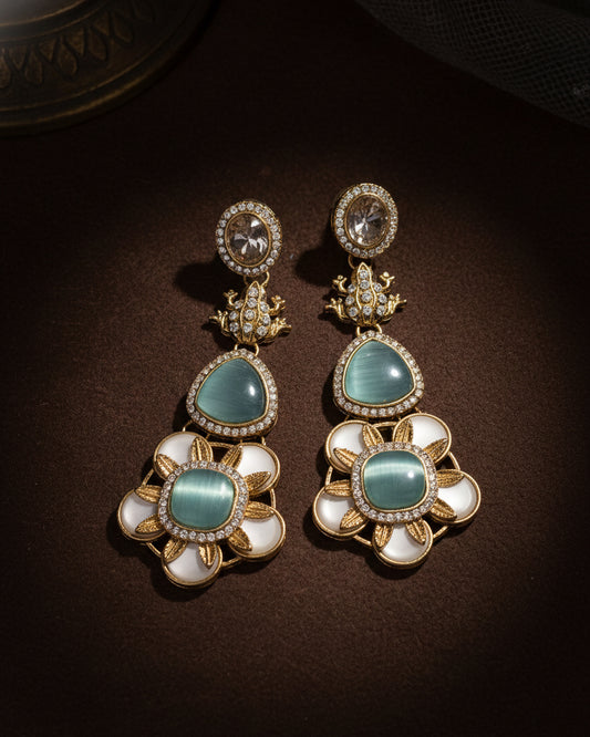 Turquoise Asher Designer Earring with Premium Monalisa and Zircone Stone Detailing