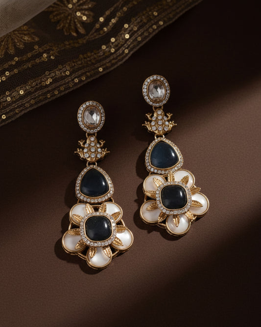Blue Asher Designer Earring with Premium Monalisa and Zircone Stone Detailing