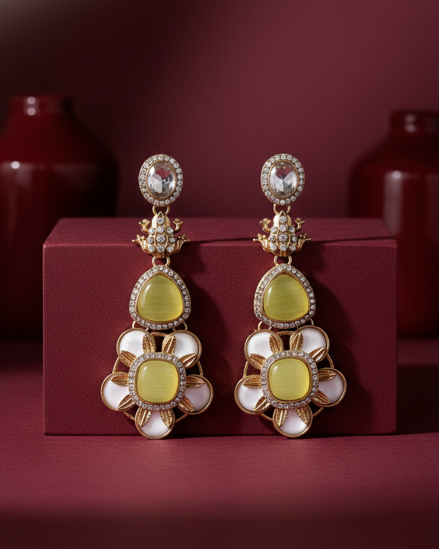 Yellow Asher Designer Earring with Premium Monalisa and Zircone Stone Detailing
