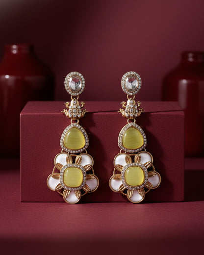 Yellow Asher Designer Earring with Premium Monalisa and Zircone Stone Detailing