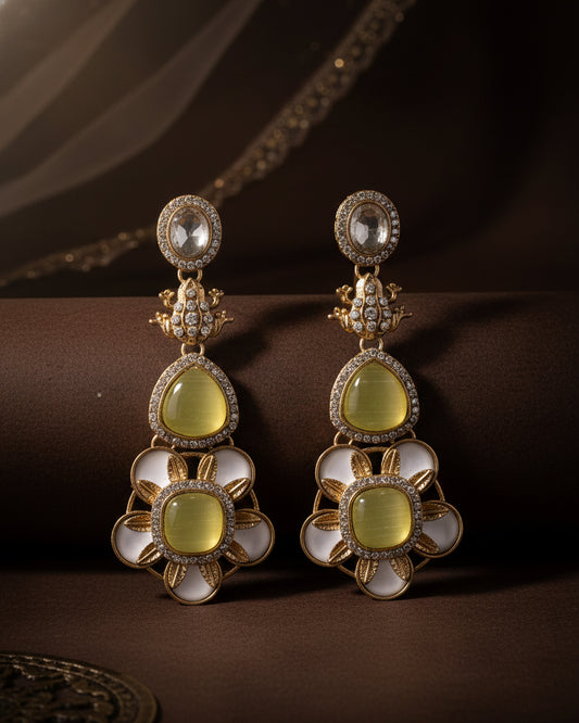 Yellow Asher Designer Earring with Premium Monalisa and Zircone Stone Detailing