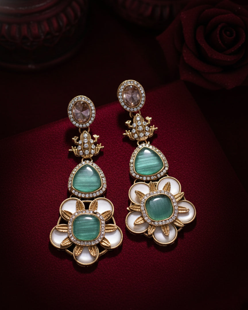 Mint Green Asher Designer Earring with Premium Monalisa and Zircone Stone Detailing
