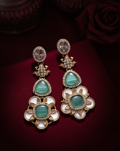 Mint Green Asher Designer Earring with Premium Monalisa and Zircone Stone Detailing
