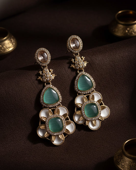 Mint Green Asher Designer Earring with Premium Monalisa and Zircone Stone Detailing